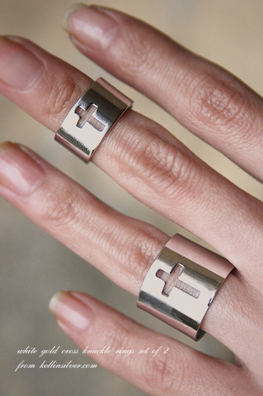 White Gold Cross Knuckle Rings Set of 2 from kellinsilver.com