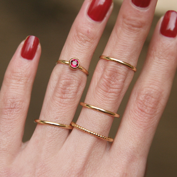 Ruby Red Stackable Rings Gold Set of 5 from kellinsilver.com