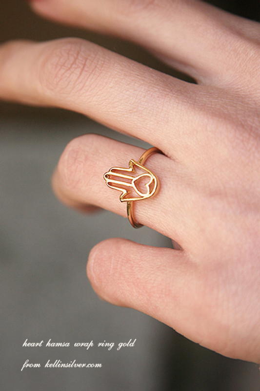 Gold Heart Hamsa Ring Wrap from kellinsilver.com