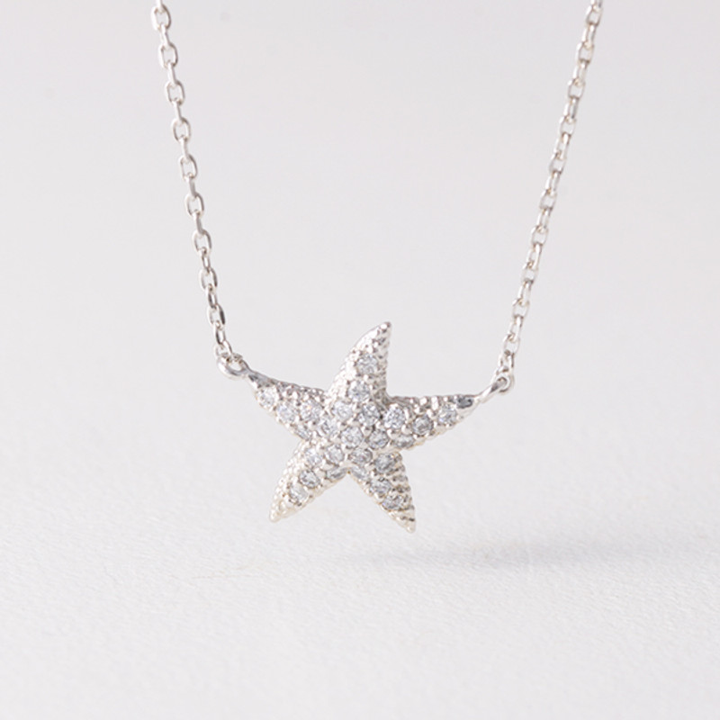 Swarovski White Gold Starfish Necklace Sterling Silver - kellinsilver.com