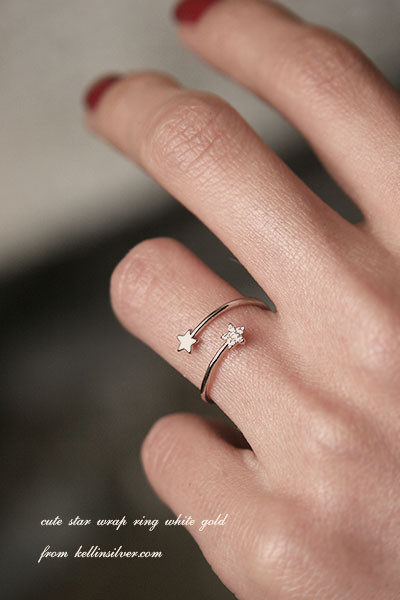 Cute Star Wrap Ring White Gold from kellinsilver.com