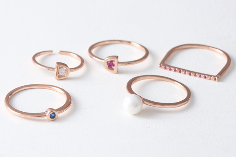 Pearl and Color Stone Stackable Rings Set Rose Gold of 5 from kellinsilver.com