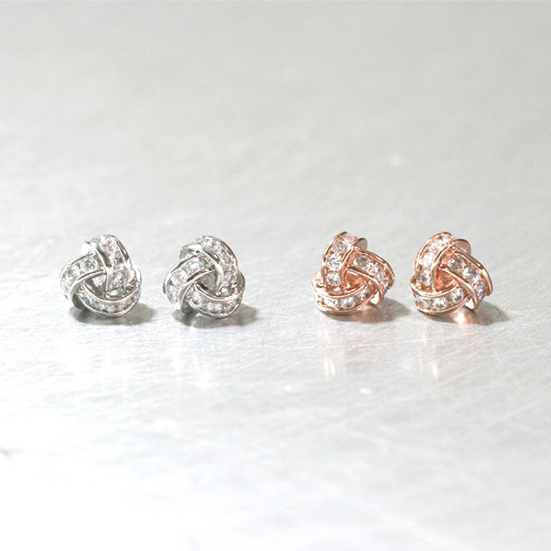 Swarovski Rose Gold Triangle Knot Earrings Studs from kellinsilver.com