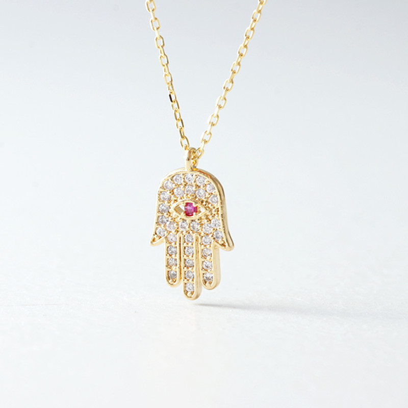 Swarovski Gold Hamsa Ruby Evil Eye Necklace Sterling Silver from kellinsilver.com