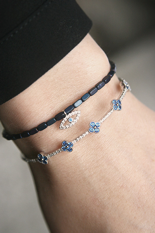 Swarovski Sapphire Clover Bangle Bracelet White Gold from kellinsilver.com