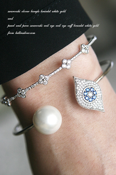 Swarovski Clover Bangle Bracelet White Gold from kellinsilver.com