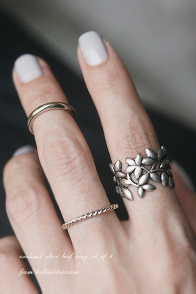 Oxidized Olive Leaf Ring Set of 3 from kellinsilver.com