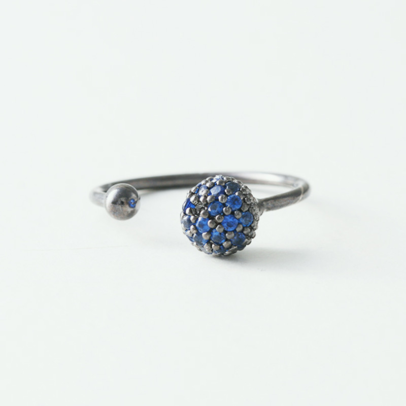 Sapphire CZ Double Ball Cuff Black Ring from kellinsilver.com