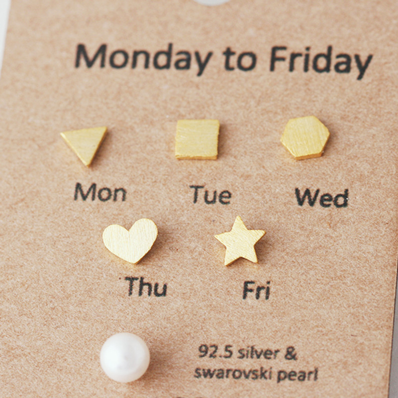 Monday to Friday Swarovski Pearl Figure Gold Stud Earrings Pack from kellinsilver.com