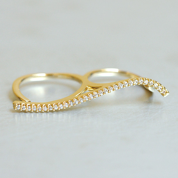 CZ Wave Two Finger Ring Gold from kellinsilver.com