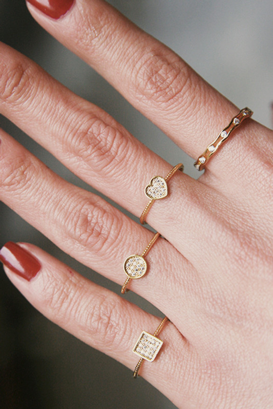 Pave Square Round Heart Stacking Ring Set Gold from kellinsilver.com