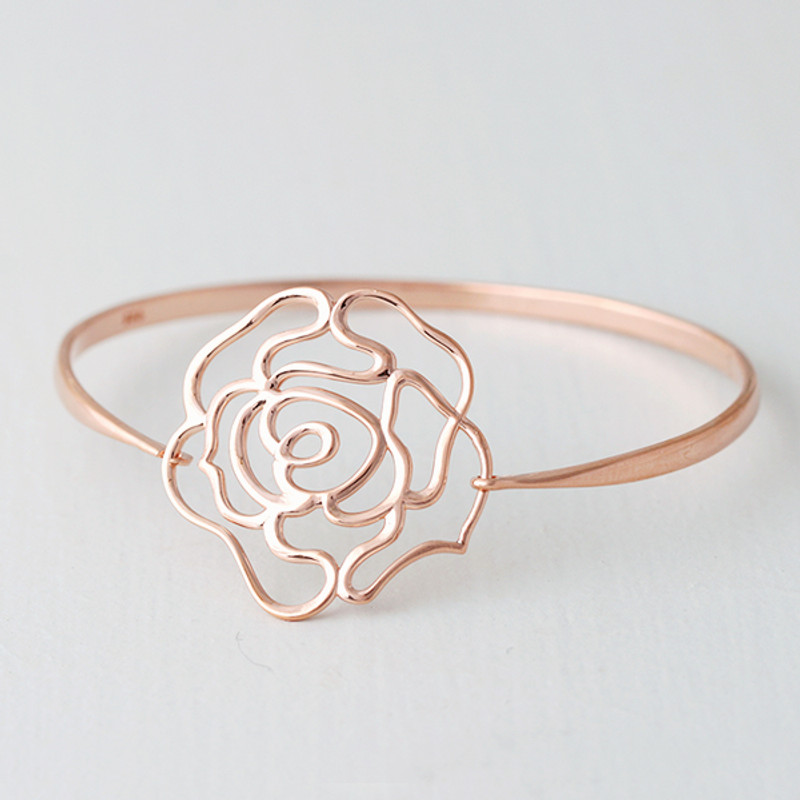 Rose Gold Rose Bangle Bracelet Sterling Silver from kellinsilver.com