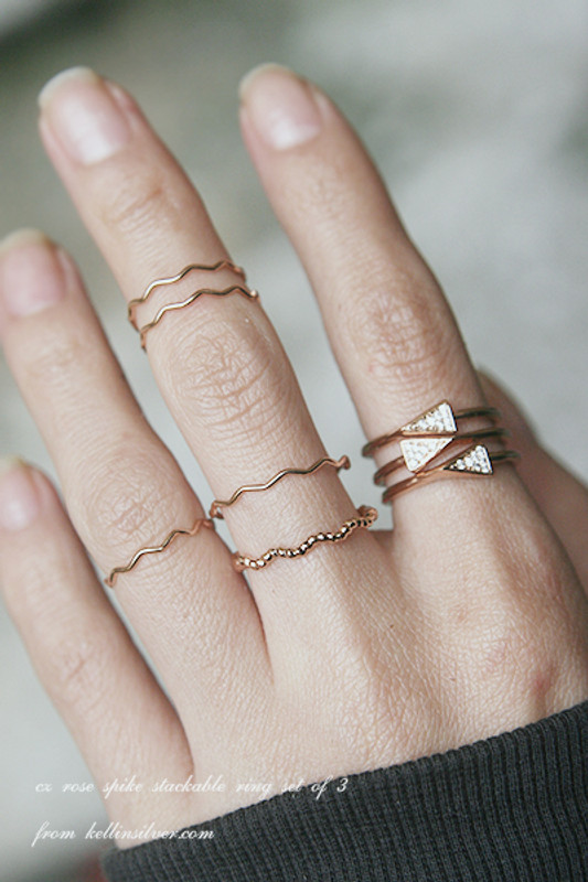 CZ Rose Gold Spike Stackable Ring Set from kellinsilver.com