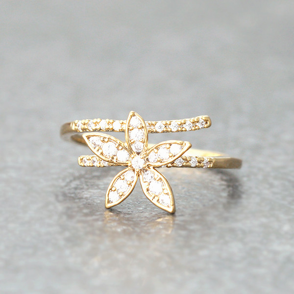 Nature Jewelry Dainty Cosmos Flower Wrap Ring Gold from kellinsilver.com
