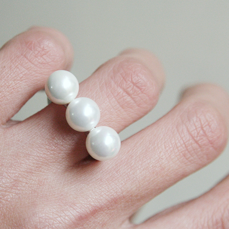 Three Shell Pearl Bar Ring Sterling Silver from kellinsilver.com