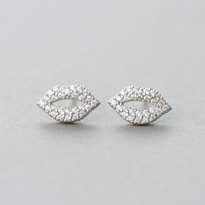 Micro Pave Swarovski Kiss Me Lip Stud Earrings White Gold from kellinsilver.com