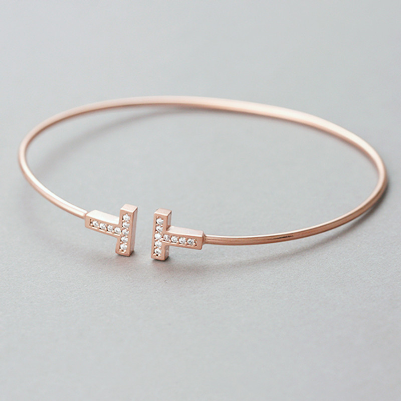 CZ Rose Gold T Bar Cuff Bracelet Sterling Silver from kellinsilver.com