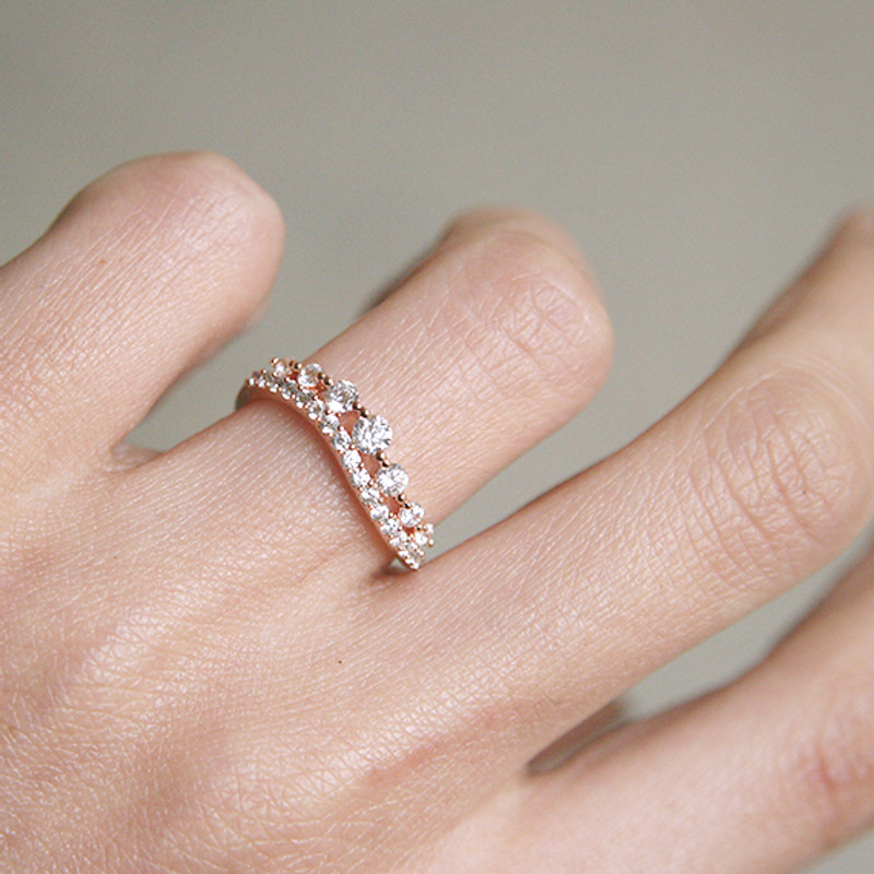 CZ Brilliant Rose Gold Wave Tiara Engagement Ring from kellinsilver.com