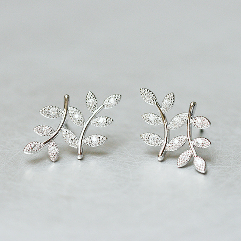 White Gold Twin Olive Leaf Stud Earrings from kellinsilver.com