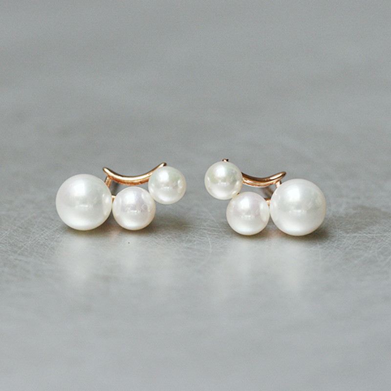Three Shell Pearl Climber Rose Gold Stud Earrings Sterling Silver from kellinsilver.com