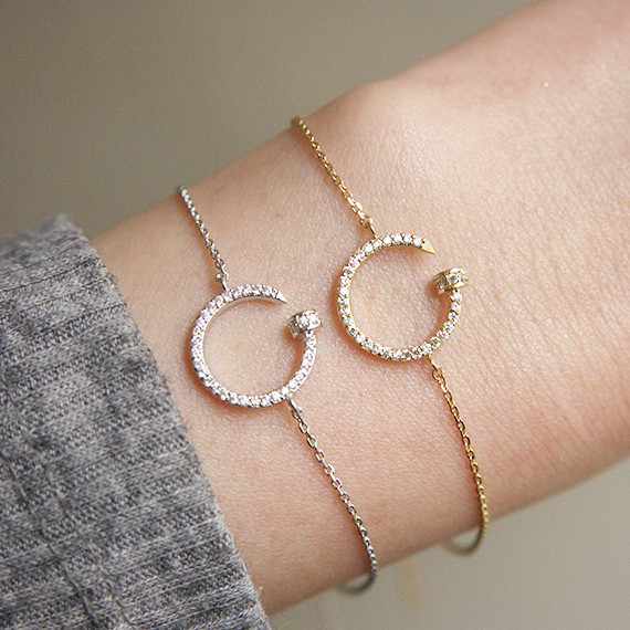 CZ White Gold Nail Bracelet Sterling Silver