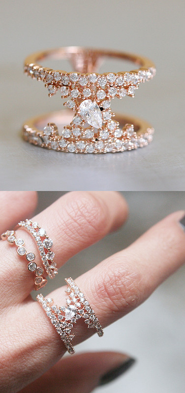 Pave Tear Drop Rose Gold Phantom Double Ring Sterling Silver Wedding Jewelry from kellinsilver.com
