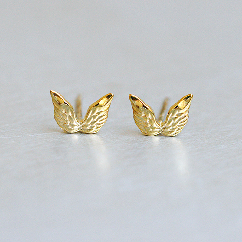 Gold Angel Wing Stud Earrings Sterling Silver from kellinsilver.com