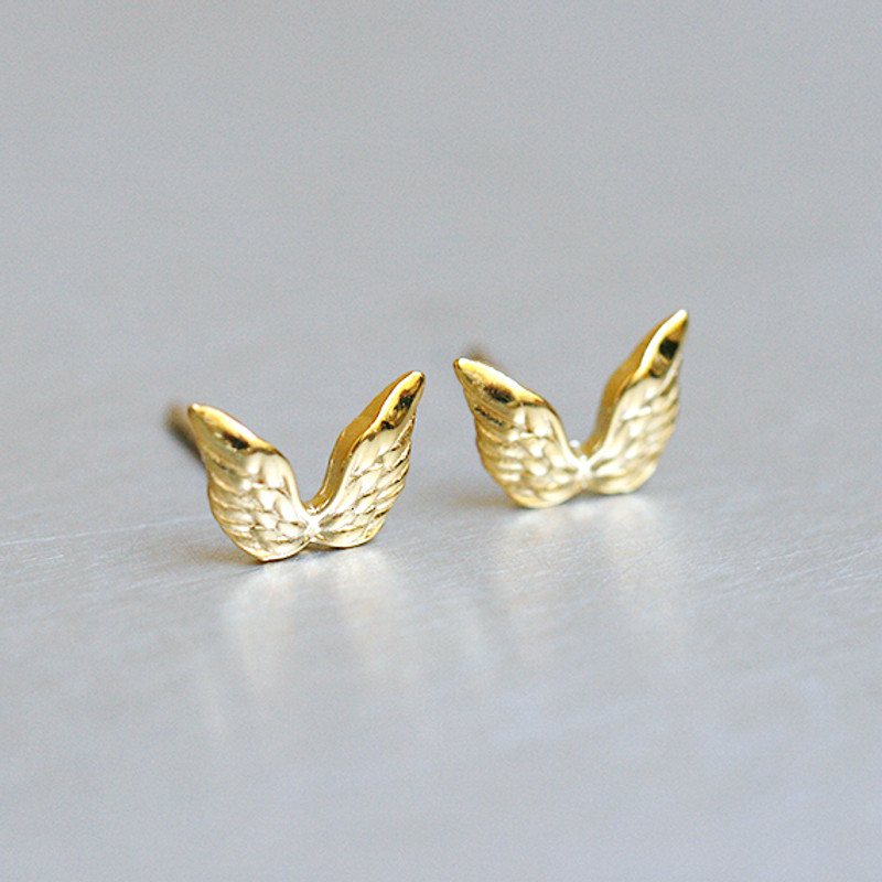 Gold Angel Wing Stud Earrings Sterling Silver from kellinsilver.com