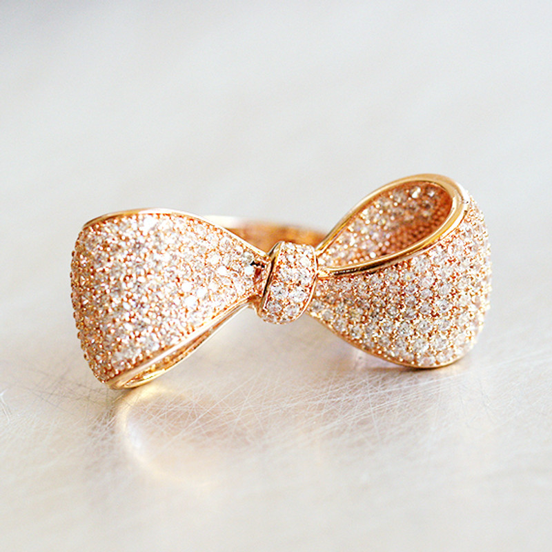 Pave Rose Gold Oversize Wedding Bow Ring Sterling Silver from kellinsilver.com