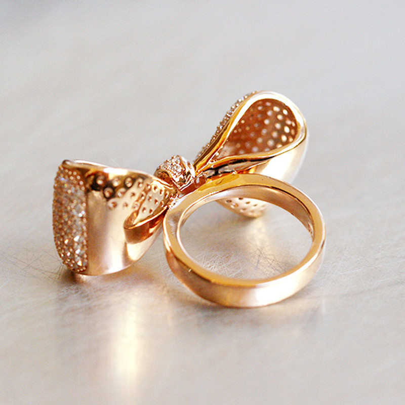 Pave Rose Gold Oversize Wedding Bow Ring Sterling Silver from kellinsilver.com