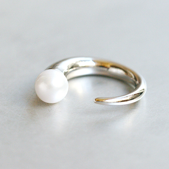 White Gold Pearl and Spike Ring Cuff from kellinsilver.com