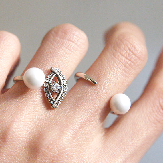 White Gold Pearl and Spike Ring Cuff from kellinsilver.com