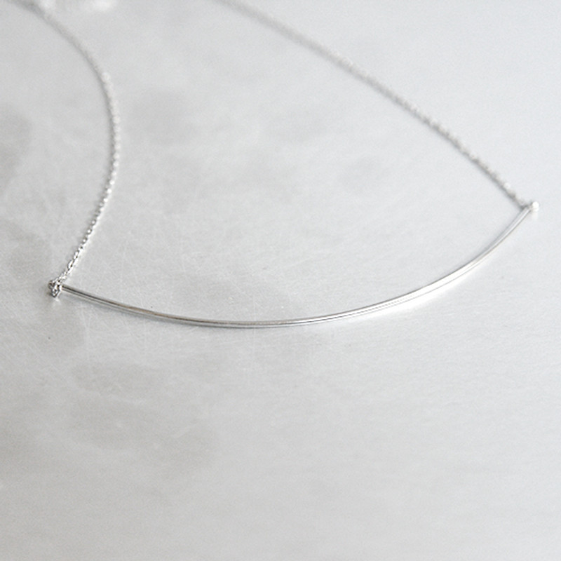 White Gold Very Thin and Long Curved Bar Necklace Sterling Silver from kellinsilver.com