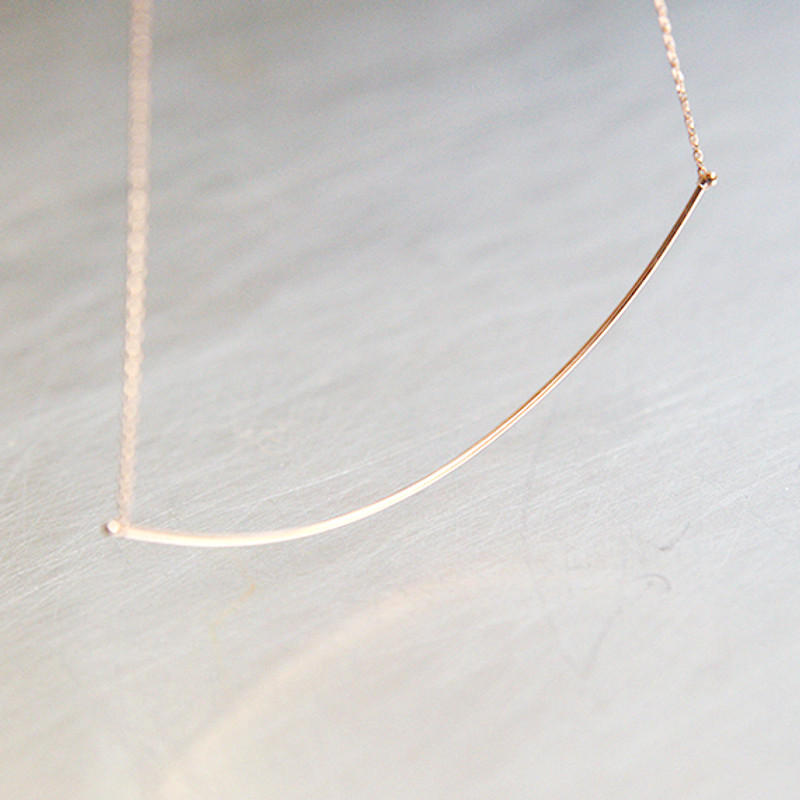 Rose Gold Very Thin and Long Curved Bar Necklace Sterling Silver from kellinsilver.com