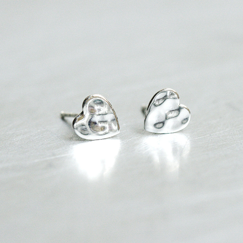 Oxidized Silver Hammered Heart Nugget Stud Earrings from kellinsilver.com