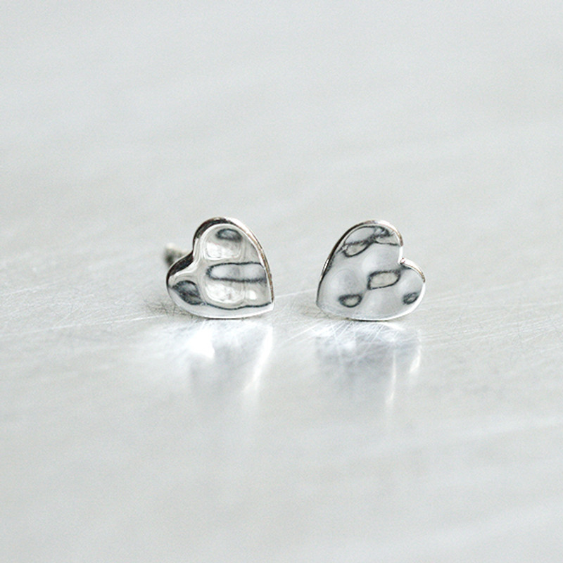 Oxidized Silver Hammered Heart Nugget Stud Earrings from kellinsilver.com