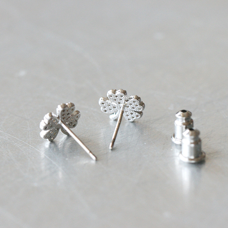 White Gold CZ Four Leaf Clover Earrings Sterling Silver from kellinsilver.com