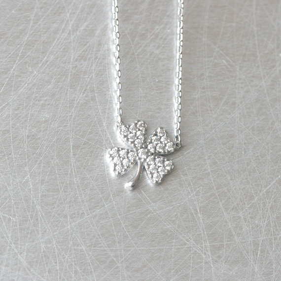 White Gold CZ Four Leaf Clover Necklace Sterling Silver from kellinsilver.com
