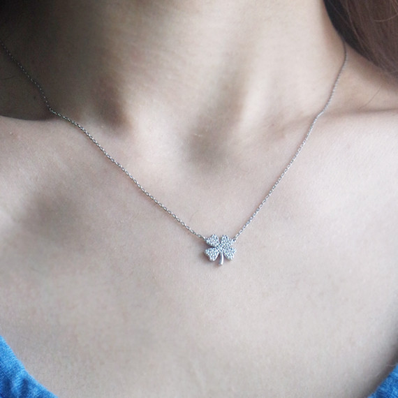White Gold CZ Four Leaf Clover Necklace Sterling Silver from kellinsilver.com