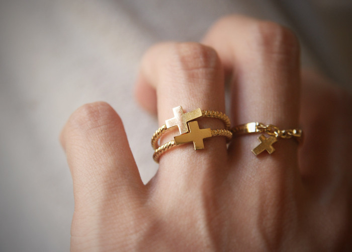 Gold Cross Charm Chain Ring Sterling Silver from kellinsilver.com