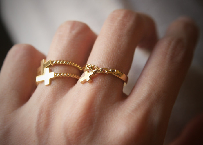 Gold Cross Charm Chain Ring Sterling Silver from kellinsilver.com