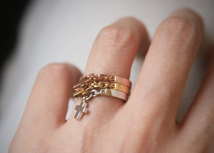 Gold Cross Charm Chain Ring Sterling Silver from kellinsilver.com