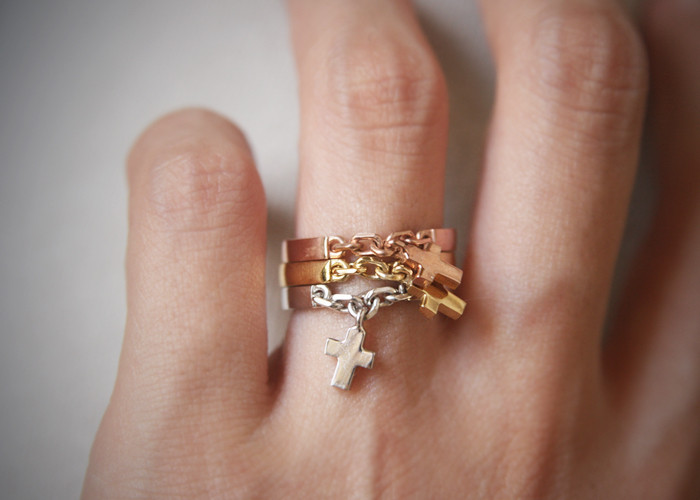 Gold Cross Charm Chain Ring Sterling Silver from kellinsilver.com