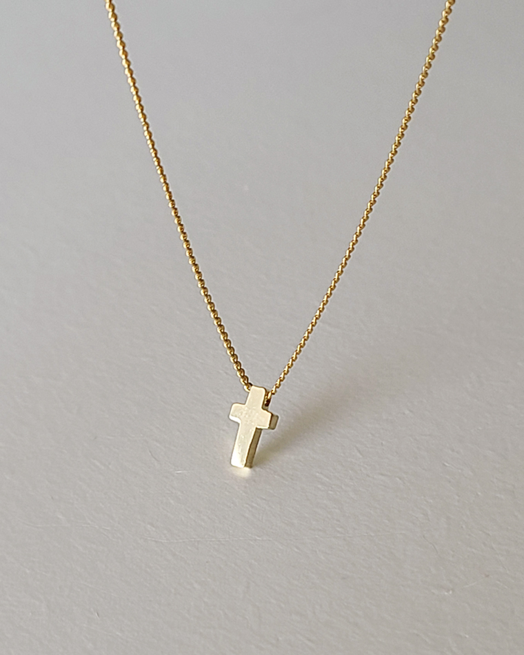 Gold Tiny Cross Necklace Sterling 
