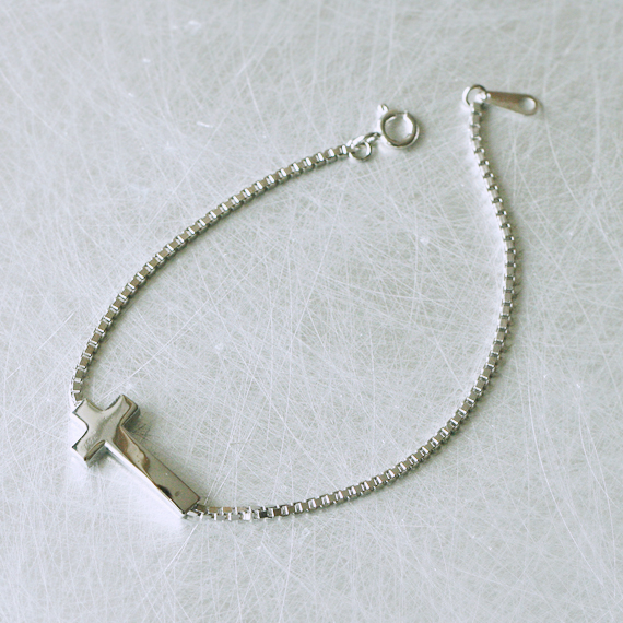 アクセサリー Vintage 50s Silver Chain Cross Bracelet Sterling Silver Cross Bracelet. Silver Crucifix Bracelet