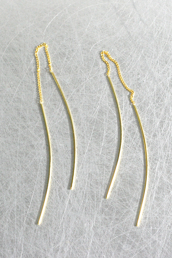 Gold Curved Thread Dangle Earrings Sterling Silver - kellinsilver.com