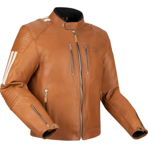 Segura Orion Mens Leather Jacket Camel Brown Tan/White AA CE Safety Protection Biker Biking Motorcycle Motorbike Scooter Moped Classic Soft Trendy Retro