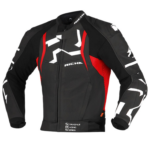 Richa Stradale Leather Black Red White Sport Jacket Motorcycle D30 AA CE Protection Racing Track Fast Race Comfort Road Circuit Motorbike Scooter Moped Riding Rider