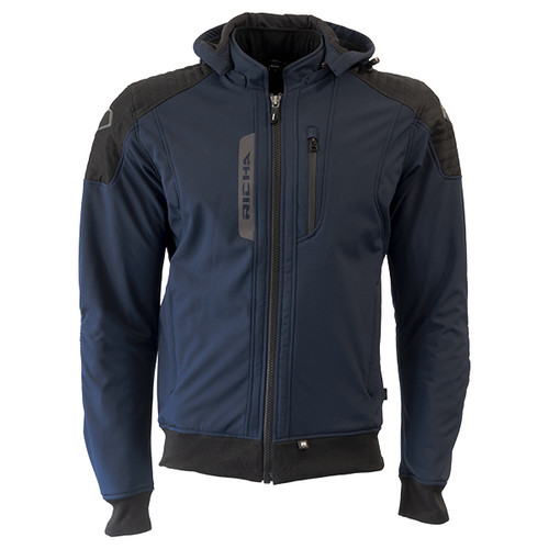 Richa Atomic Prime Hoodie Waterproof Textile Navy Jacket Motorcycle Motorbike Riding Protection CE Road Casual Urban Safety Road WP Scooter Moped Blue Mens