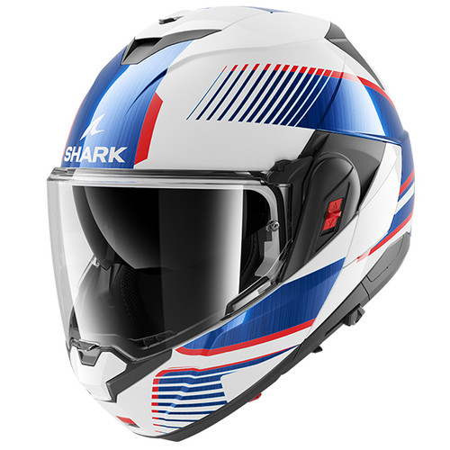 Shark OXO Sikter Gloss White Red Blue WUB Modular Open Helmet Motorbike Sport Touring Flip Up Over Face Pinlock Glass User Friendly Comfortable Vented Premium
